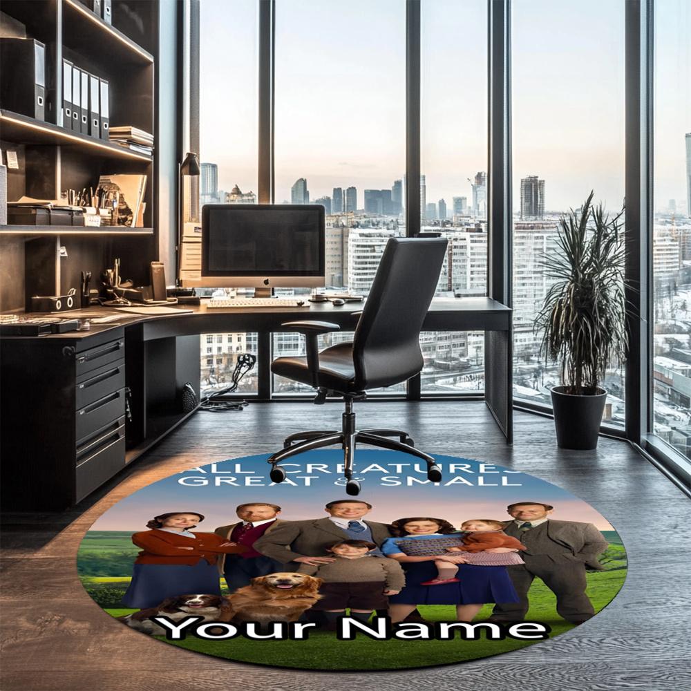 Custom Name All Creatures Great and Small Printed Round Rug Carpet Chair Rug Area Rug Entryway Doormats,for Office Chair Living Room Bedroom Kitchen R