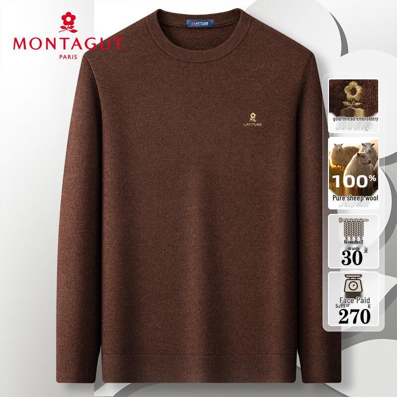 MONTAGUT Men's 100% Merino Wool Round Neck Sweater