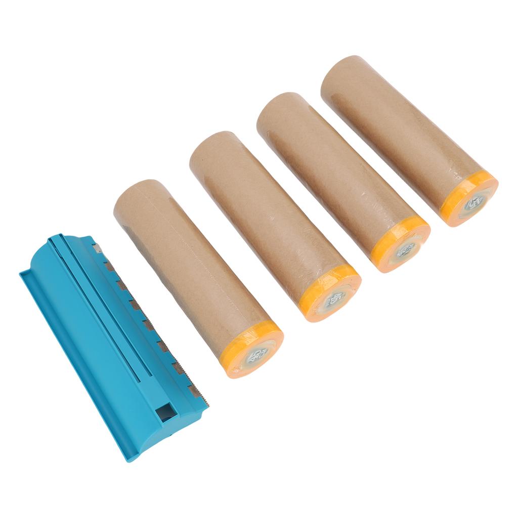 4 Rolls Pre Taped Masking Paper with Dispenser 18 Inch 80 Feet Paint Adhesive Protective Paper Roll