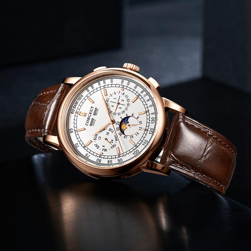 Men's Multifunctional Genuine Leather Automatic Mechanical Watch