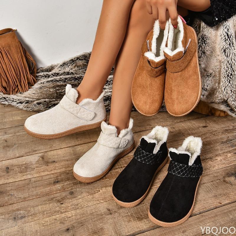 Casual comfortable flat shoes warm fashionable versatile snow boots women new minimalist solid color round toe cotton shoes