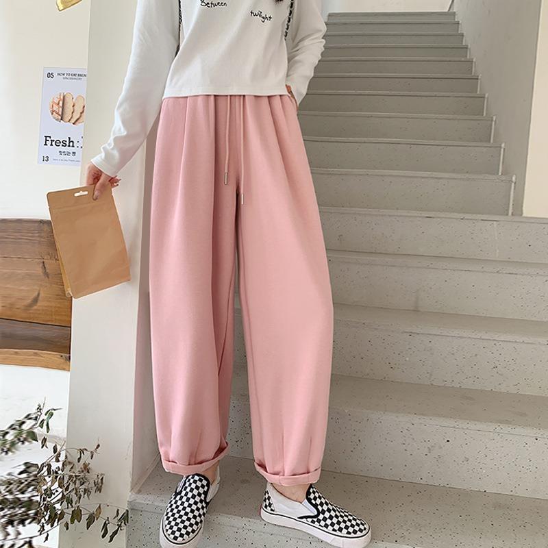 ! Pink Sweatpants Women's Autumn and Winter New High-waisted Sweatpants Casual Wide-leg Radish Pants