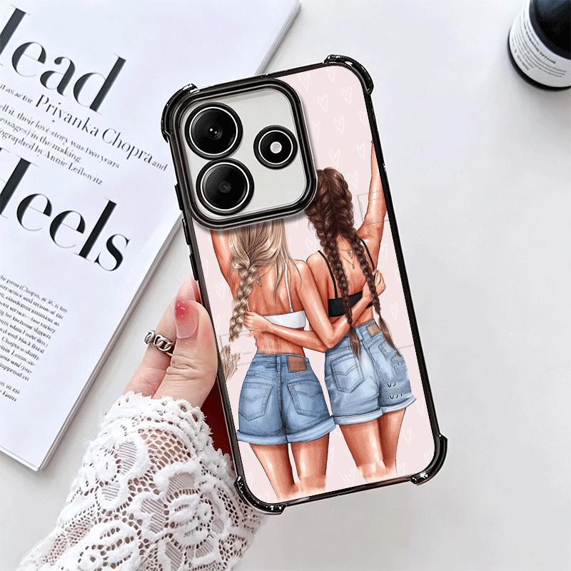 Best Friends Forever Girls Plating Phone Case For Xiaomi Redmi Note 14 15 Pro Plus 13 12 11 11S 11T 10 9S 9 5G Anti-Fall Airabag