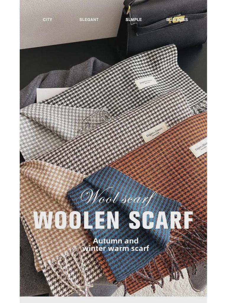 "New Autumn/Winter Nordic Houndstooth Scarf - British Versatile Double-Sided Tassel Plaid Shawl"