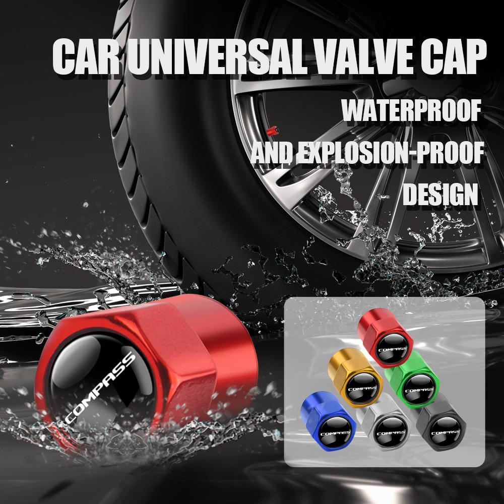 4Pcs Car Tyre Valve Caps Wheel Tires Air Stem Protective Cover For Jeep Grand Cherokee Wrangler JK Gladiator Compass Accessories