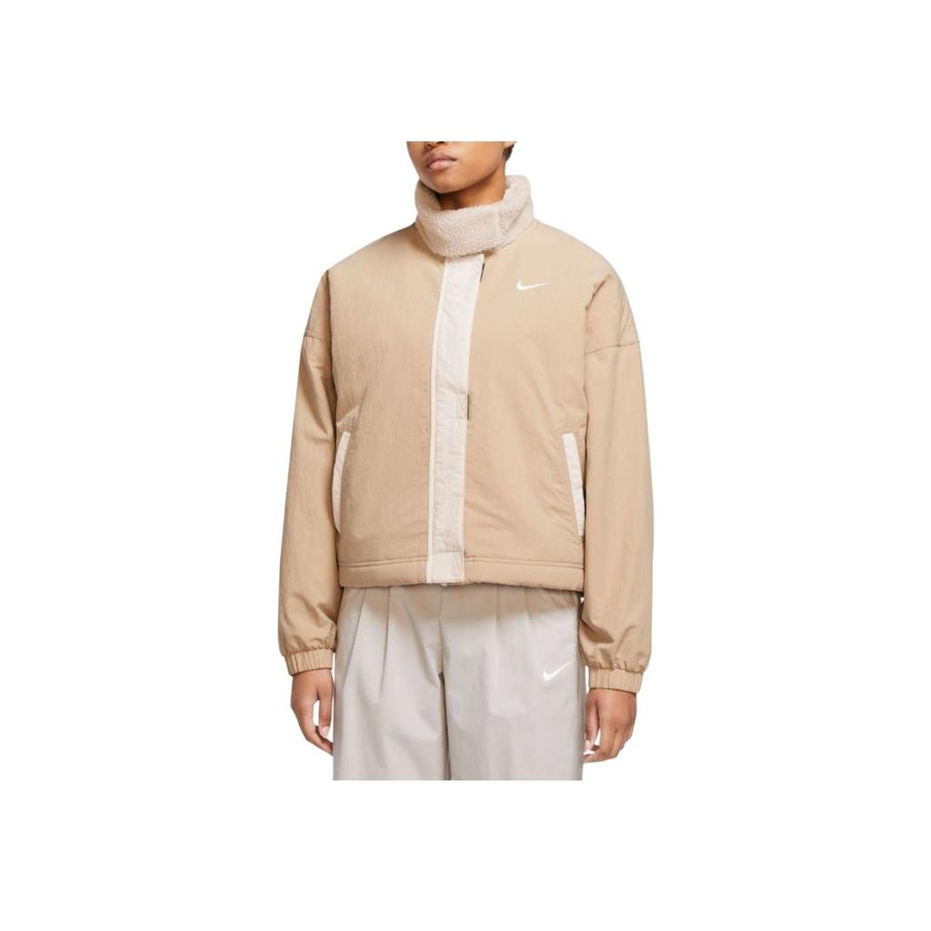 Nike Spliced Logo Embroidered Funnel Neck Fleece Jacket Women Outerwear Lotus-Pink DQ6847-200