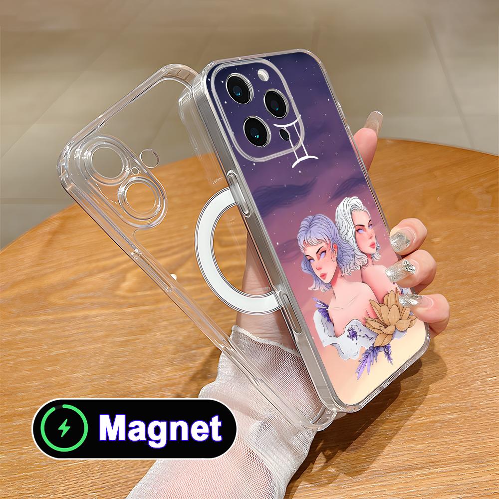 Zodiac Sign Gemini Phone Case for iPhone 17 16 15 14 13 12 11 Air Pro Max Plus Mini Soft TPU Clear Magsafe Cover