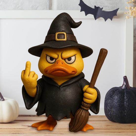 Wizard Duck Figurine Resin Middle Finger Ducks Tabletop Centerpiece Halloween Collectible Ornament for Home Decor