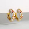 Vintage Multicolor Enamel Flower Round Hoop Earrings Boho Gold Color Circle Round Earrings Statement Jewelry Gifts for Women