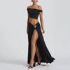 2025 Stylish European & American Women's One-Shoulder Crop Top and Slim-Fit Side Split Skirt Set
