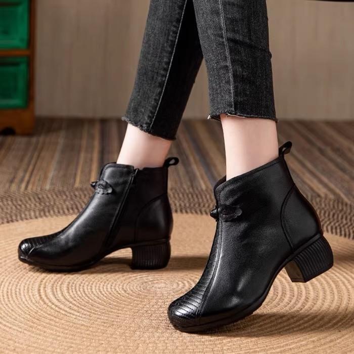 Fashion GKTINOO 2025 New Autumn Winter Thick Heel Ankle Boots Women Warm Boots Shoes Handmade Genuine Leather Zipper Retro Short Boots