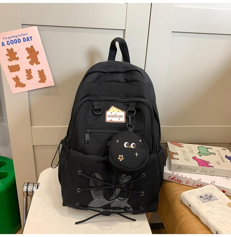 

Schoolbag Girls Large Capacity Simple Ridge Protection Fashion Backpack Junior High School Student High School Student Backpack Fashion чорний