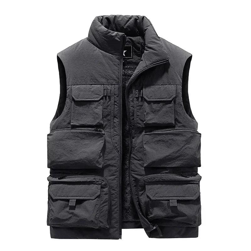 

Men s Keep Warm Fleece Work Sleeveless Jacket Slim Fit Windbreaker Fashion Many Pocket Jacket Men Winter Sleeveless Jackets 6XL