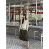 Fashionable Street Casual Shell Button Off-shoulder Long-sleeve High-stretch T-shirt