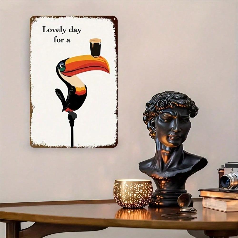 Vintage Toucan Metal Wall Decor, Rust-Proof Aluminum Irish Pub Beer Sign, 12x8 Inch Man Cave Home Office Decoration