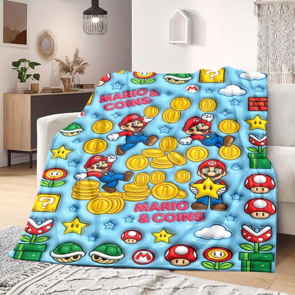 Mario Anime Print Blanket Warm  Comfortable Flannel Blanket Suitable for Bedrooms, Sofas, Beds, Chairs, Picnics, Travel