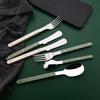 20 PCS Stainless Steel Flatware Set Service for 4, Retro Style  Tableware Forks Spoons Knives Eating Utensils, Acrylic Handle with Rivets Design