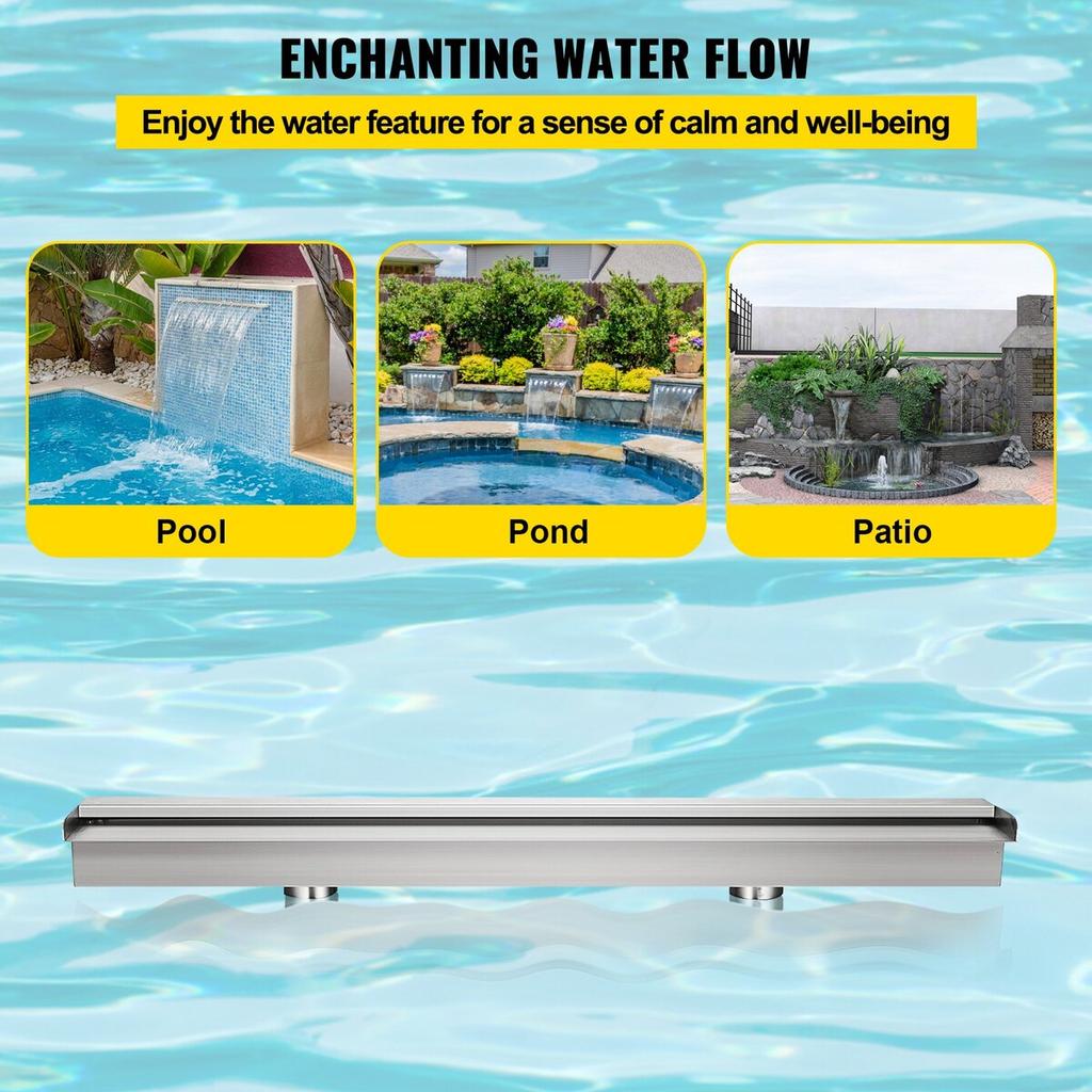 59.1" X 4.5" X 3.1" Stainless Steel Decorative Waterfall Pool Fountain For Garden Pond Indoors And Outdoors
