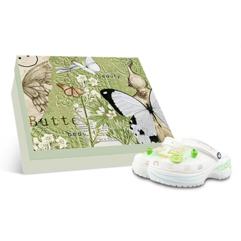 

Crocs Classic Platform Clog EVA MM Dream Builder Lucky Green Apple Hand-painted Gift Box Edition Clogs Unisex White Green Blue 37-38