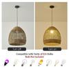 Rattan Pendant Light 13.77 Rustic Hand-Woven Wicker Hanging Light 1-Light Water Plants Rattan Chandelier for Dining Living Bedr