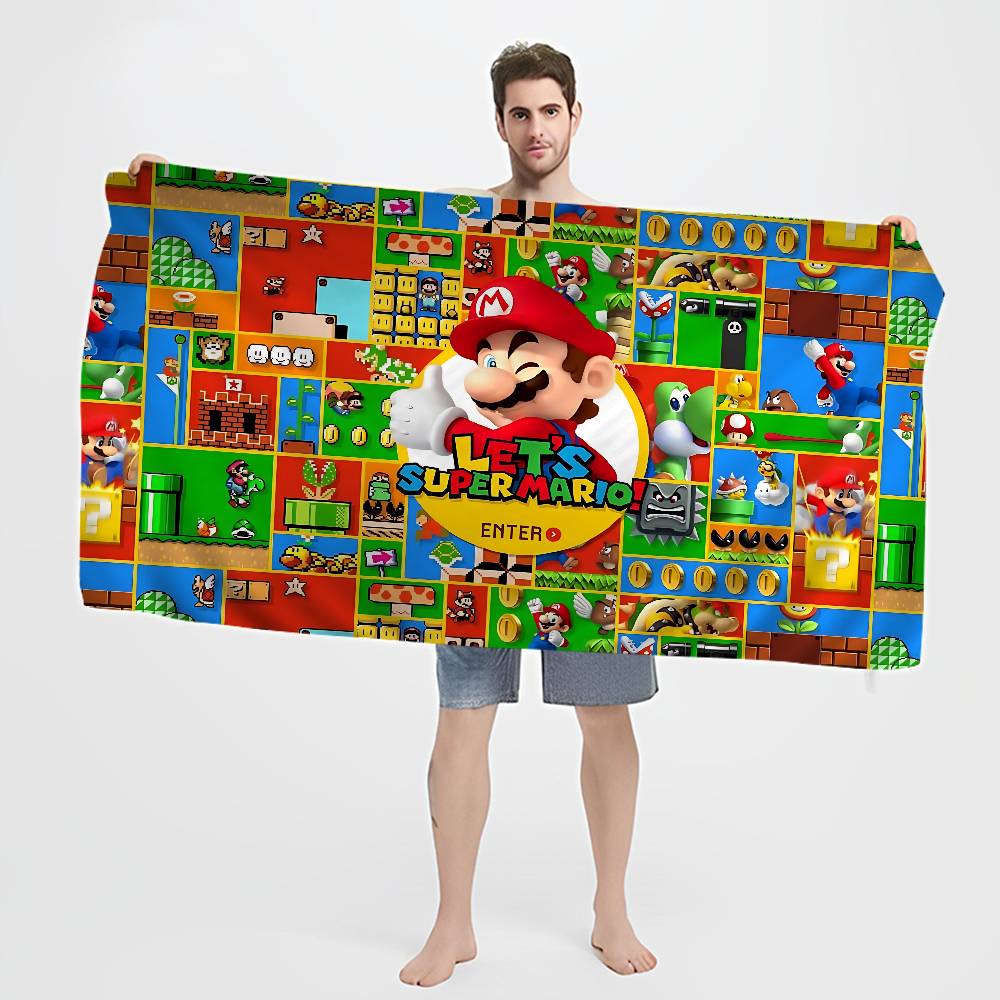 S-Super Cute Style M-Mario Bath Towel Microfiber Soft Water Absorbing Breathable For Girl Kids Decorative Cartoon Beach Towel