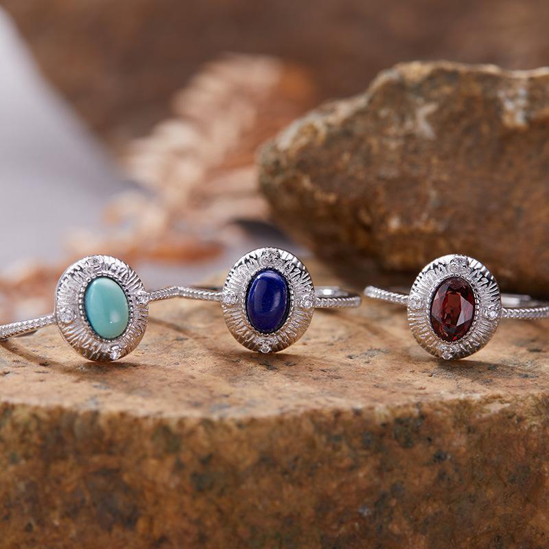 Xiaohongshu Earrings Color Treasure Ring Jewelry S925 Silver Inlaid Natural Opal Egg Surface Ring Women