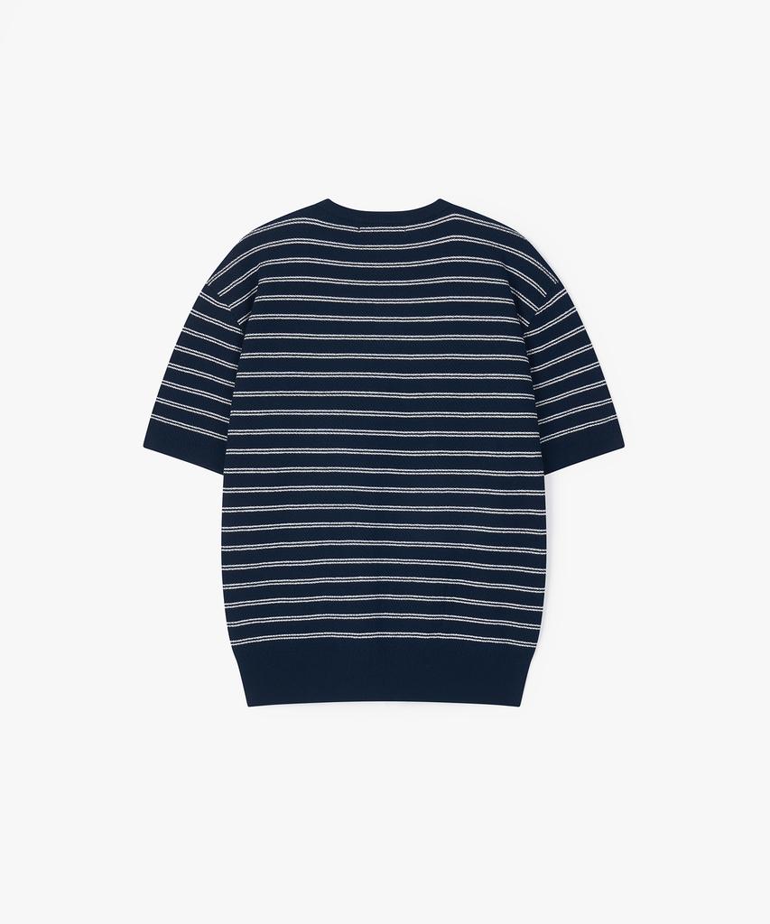 Peullojeulum Stripe Henleyneck Cotton Knit Navy