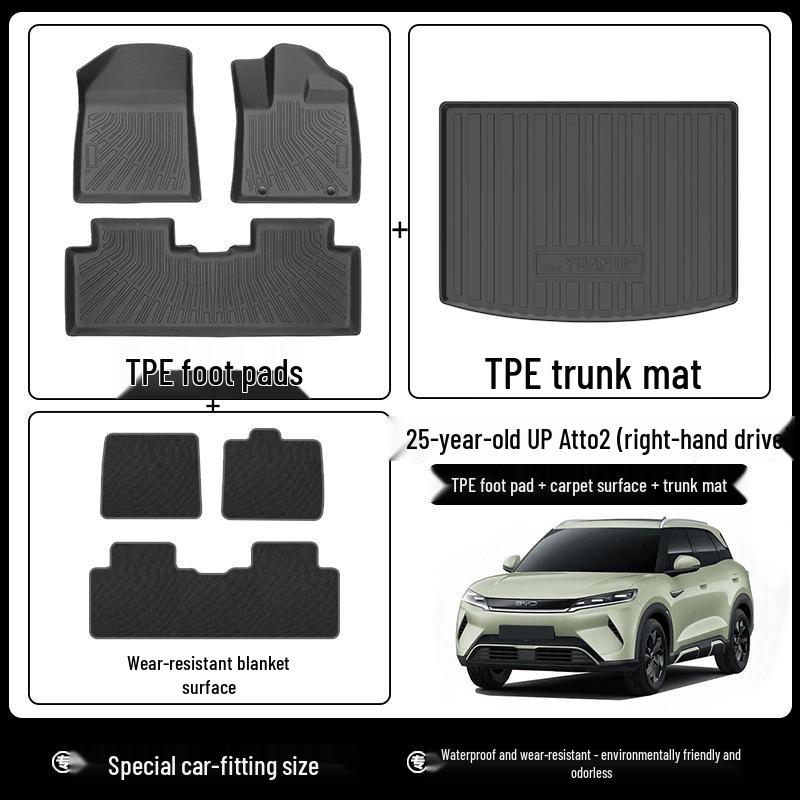BYD Yuan UP Atto2 RHD Floor Mats: TPE Waterproof Eco-Friendly Trunk & Backrest Mats for 25-Year-Old Models