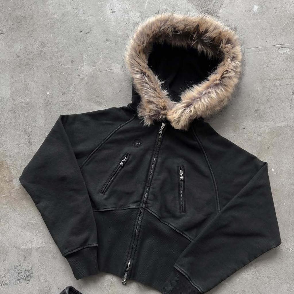 2KWEIRD Harajuku Y2k Millennial Hottie Amerykański Retro Bluza z Kapturem na Zamek z Futerkiem Szytym Bluza z Kapturem na Zamek Damska Jesień/Zima Hip Hop Kurtka na Zamek