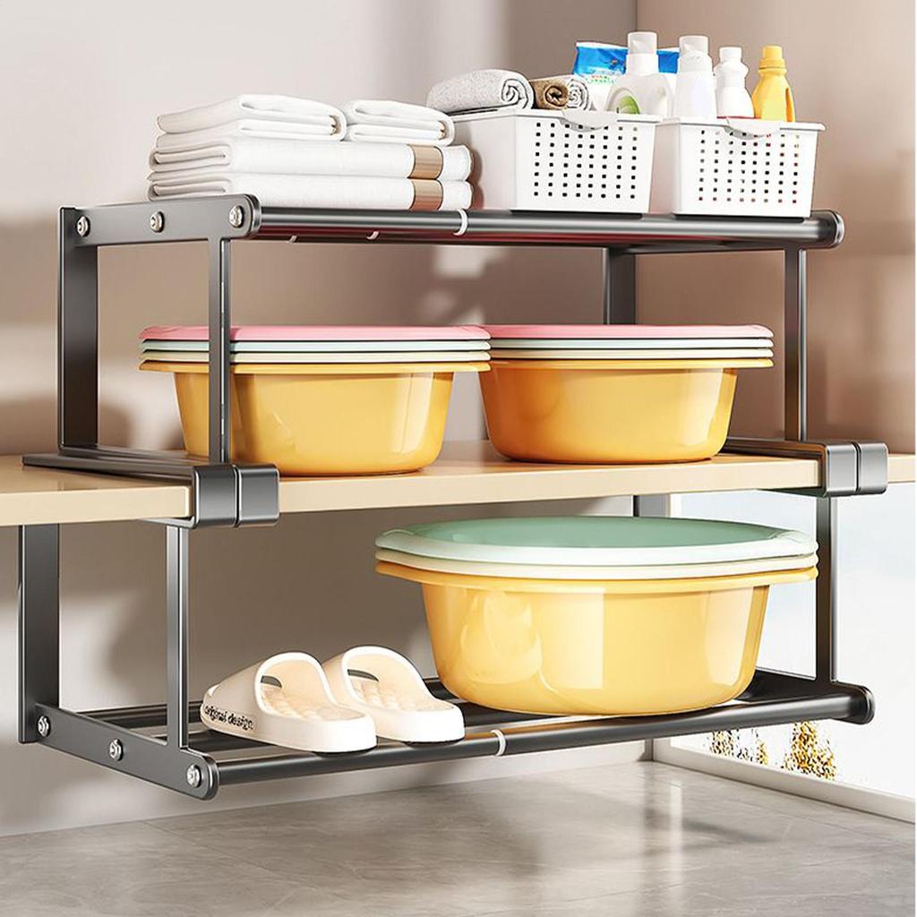 Under Shelf Basket Cabinet Telescopic Shelf Heavy-Duty Non-Slip Adjustable Rack Tray for Kitchen Sink Locker Vanity RV Closet