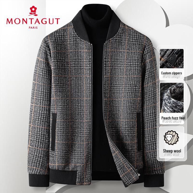 

Мужская шерстяная трикотажная куртка в клетку MONTAGUT с воротником-стойкой из тенселя M