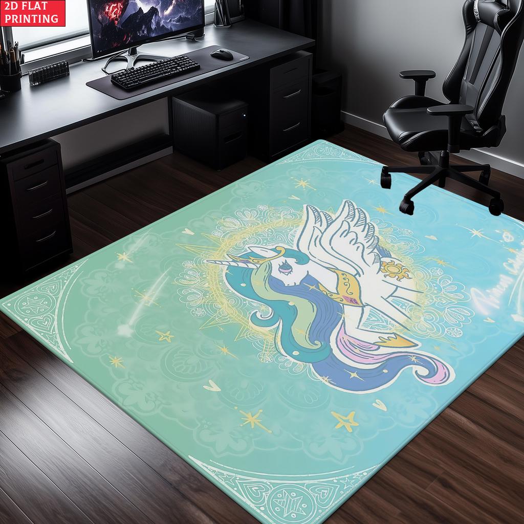 Cute Cartoon Pony Area Rug,Starry Gradient Theme Non-slip Floor Mat,Decorative Carpet for Kids Room Bedroom,Washable Home Gift