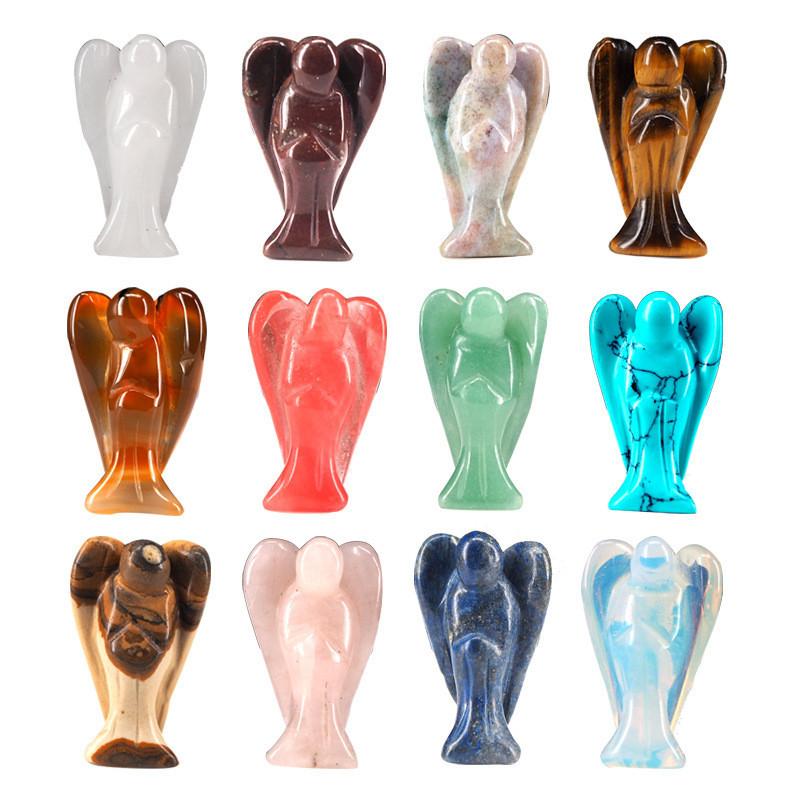 Exquisite Natural Gemstone Healing Crystal Carved Pocket Guardian Angel For Home Decor Gift