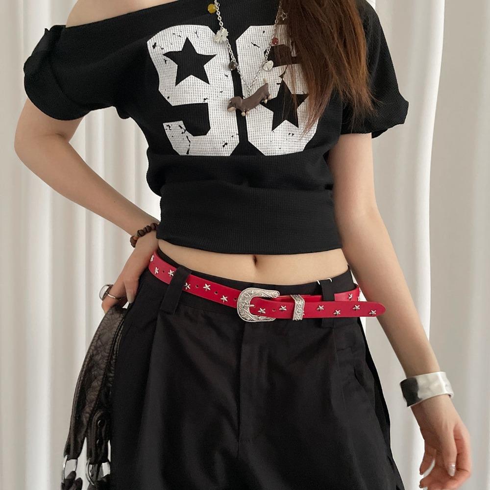 Jeans Decor Star Rivet Waist Belt Punk PU Leather Waistbands Vintage Y2K Wide Belt  Women