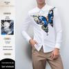 Men's Non-Iron Long-Sleeve Shirt with 3D Rhinestone Design - Luxurious and Stylish