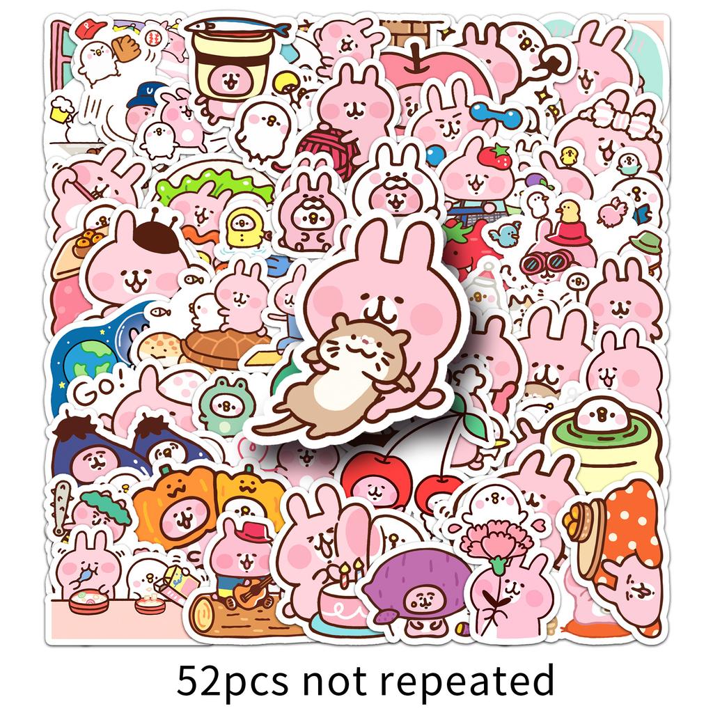 52 Graffiti Stickers Cartoon Cute Pink Rabbit Hand Account Gu Card Decorative Mobile Phone Water Cup Stickers