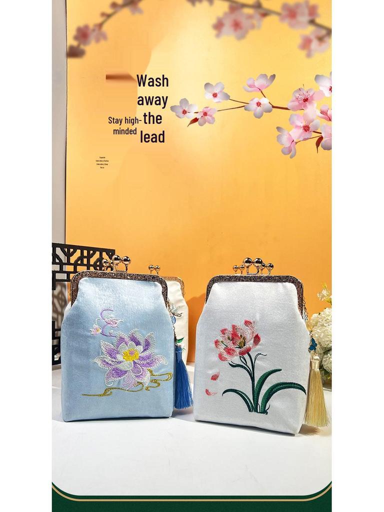 Ancient Style Single Shoulder Crossbody Cheongsam Bag with Embroidery Clasp Handbag