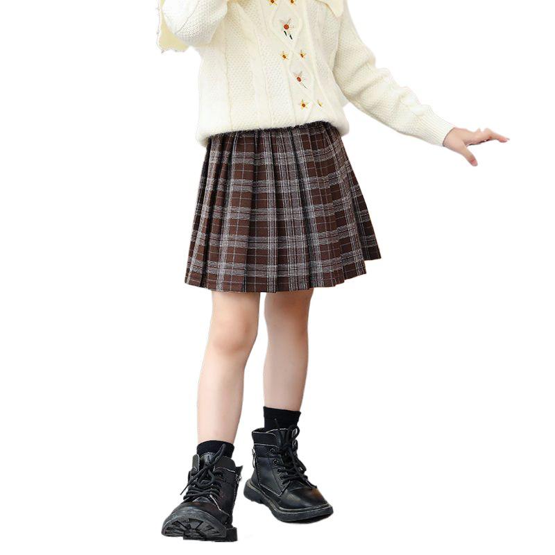 Gonna a pieghe scozzese in stile coreano da bambina per autunno/inverno