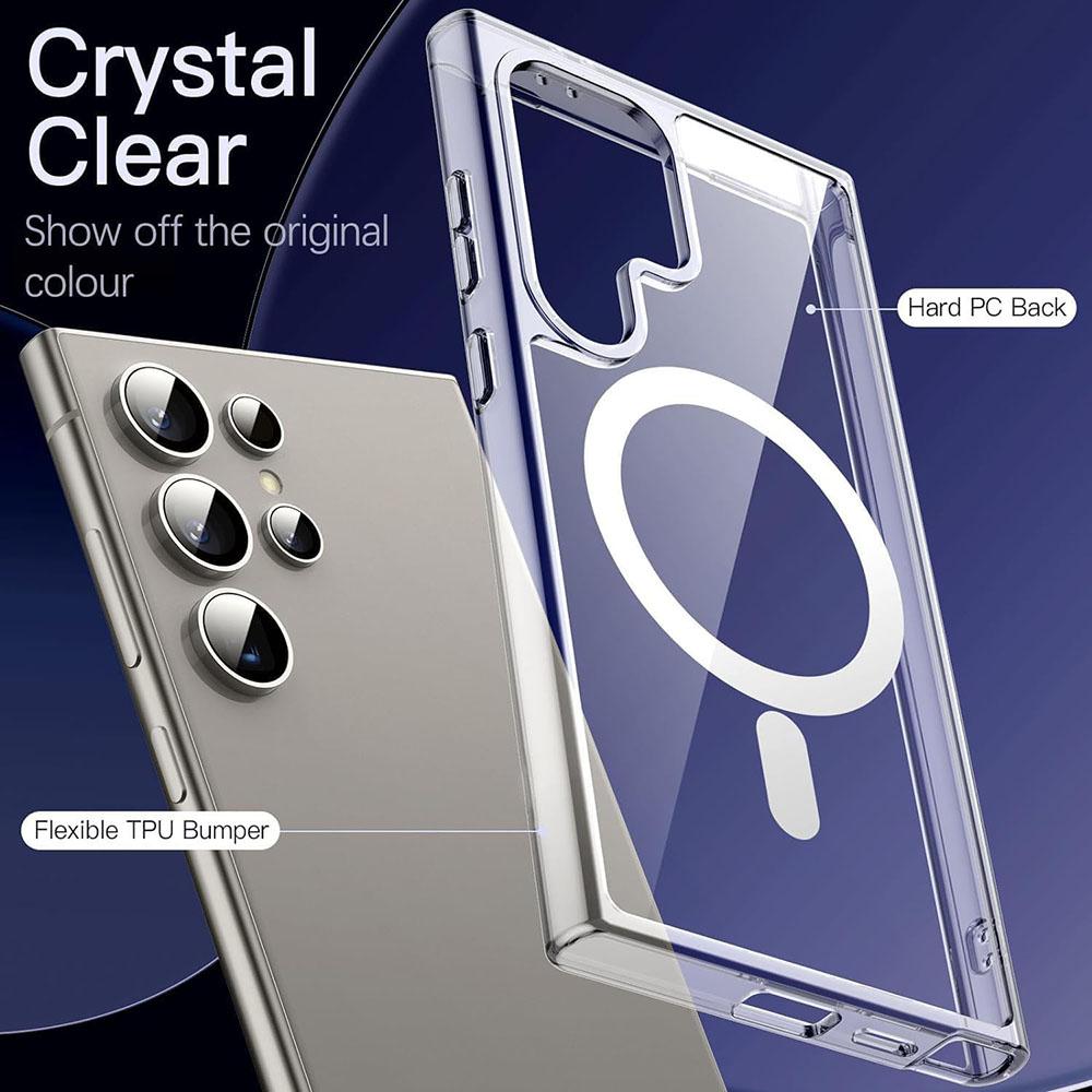 Transparent For Magsafe Case For Samsung Galaxy S25 S24 S23 FE S22 S21 Ultra Plus Wireless Charging Shockproof Clear Cover