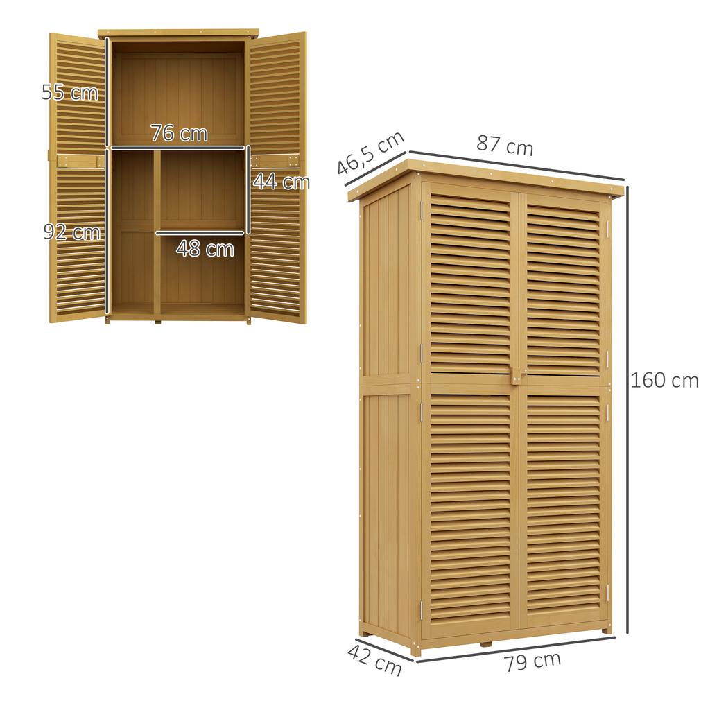 Garden Cabinet, Weatherproof, 2 Doors with Lock, Pine Wood, 87L X 46.5W X 160H Cm, Light Yellow