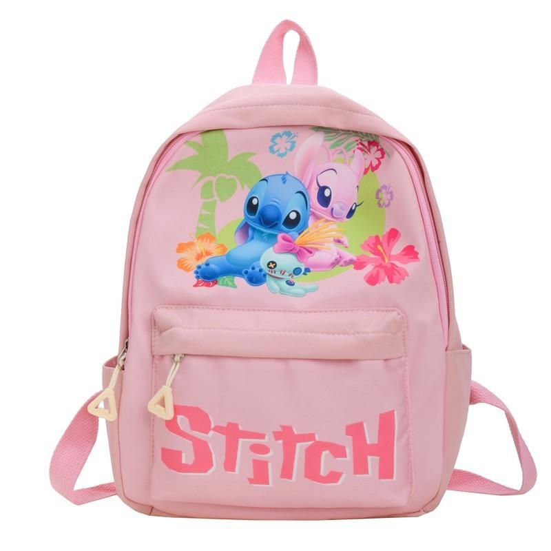 Stitch Flower Pattern Kids Backpack With Breathable Nylon For Elementary School Children