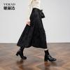 Advanced and elegant feather trimmed floral skirt, women's umbrella skirt, temperament long skirt