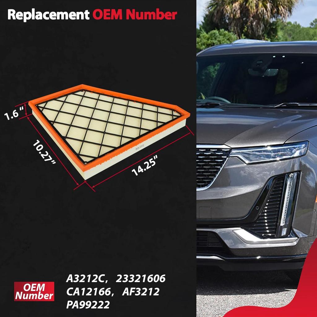A3212C Engine Air Filter Kit Fit For 2018- Chevy Traverse/ - Chevy Blazer/ 2017- GMC Acadia/ 2018- Buick Enclave/ 2017- Cadillac XT5 A3212C 23321606