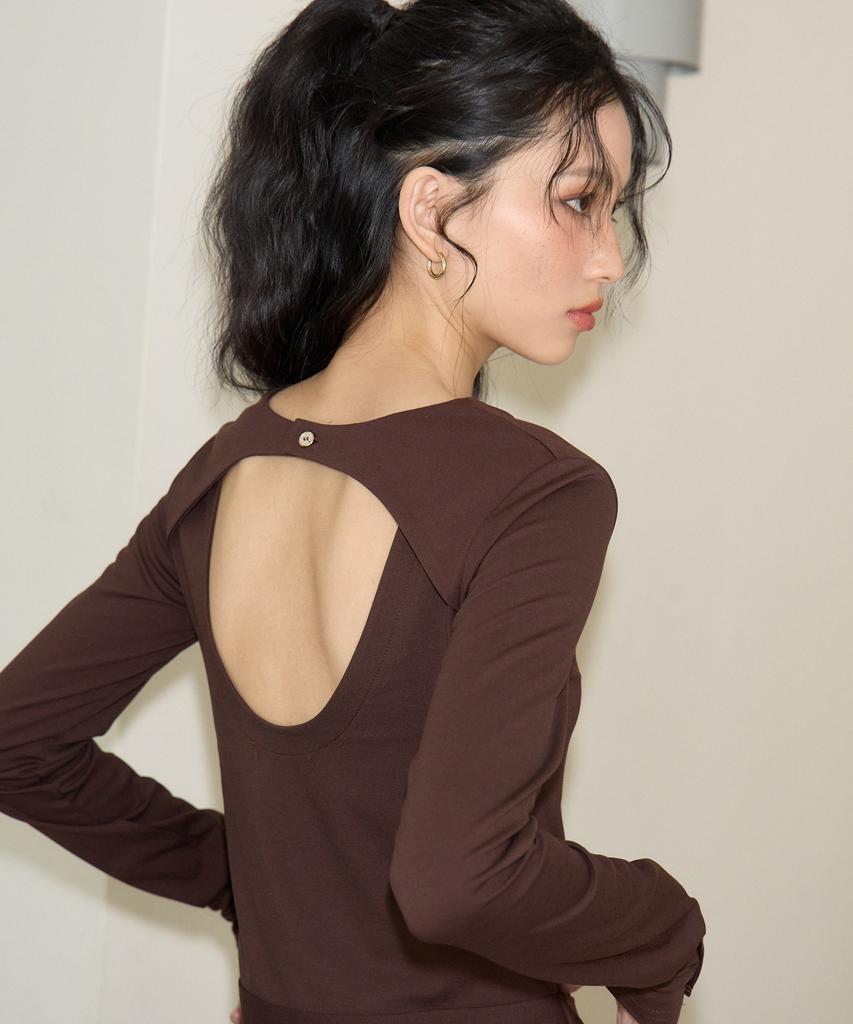 Salon De Yon Back Point Belted Mini Dress_ Brown