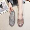 Women's Cross-Strap Closed-Toe Crystal Jelly Mules - Non-Slip, Hollow, Flat Outdoor Summer Sandals