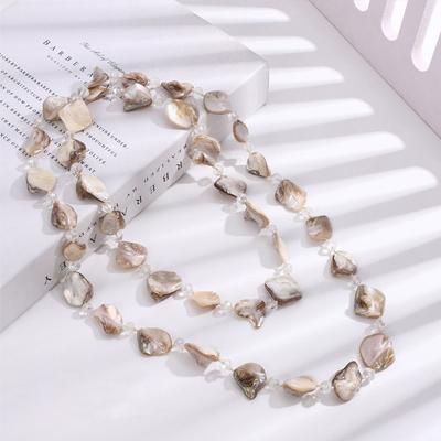 JMXD-Retro Shell Crystal Beaded Long Necklace, Sweater Chain Women's Light Luxury High-end Fashion Temperament Accessories