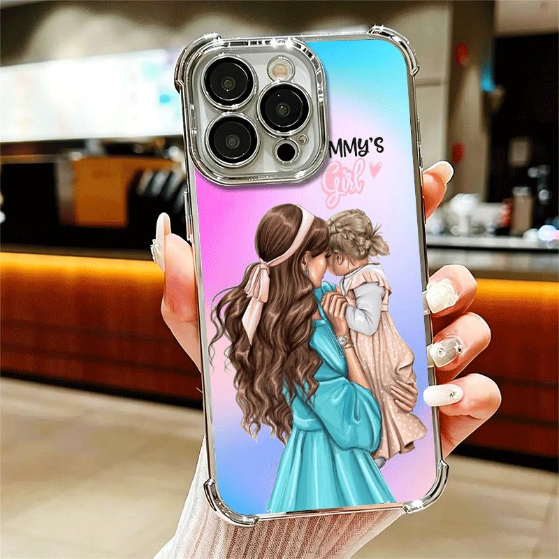 

Girl Mom Baby Color Design Plating Phone Case For Iphone 16 17 Pro Max Air 16E 14 15 Plus 12 13 Mini Anti-Fall Airabag Cover iPhone 16E