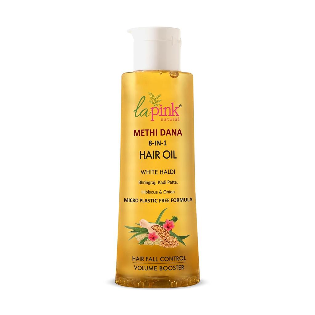 La Pink Methi Dana 8-in-1 Hair Oil with Hibiscus & Onion For Men and Women | Hair Fall Control & Hair Growth | 100% Microplastic Free Formula | 150ml