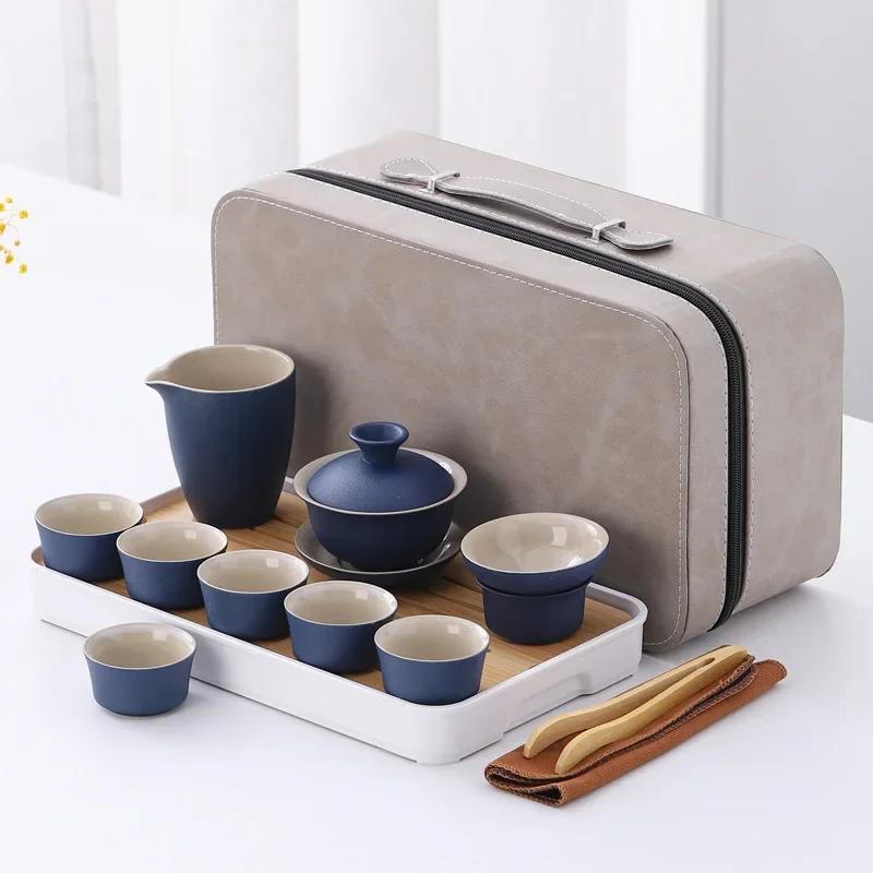 Portable Travel Tea Set Multi Person Kung Fu Tea Set Teapot Teacup Storage Jar Teas Tray Teas Infuser Filter Pot Teaware Sets