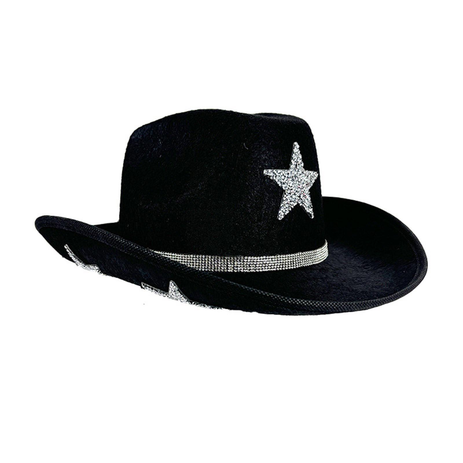 

Shining Crystal Star Hat for Women Men Music Festival Hat with Five Pointed Star Pattern for Adult Stage Performances чорний